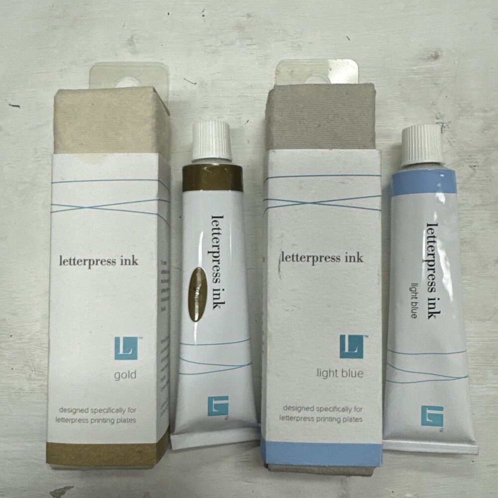 Letterpress Ink Lot of 2 Lifestyle Crafts GOLD and LIGHT‎ BLUE